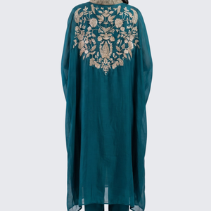 Peacock Green Organza Indo Western with Cutdana and Sequins Embroidery 5
