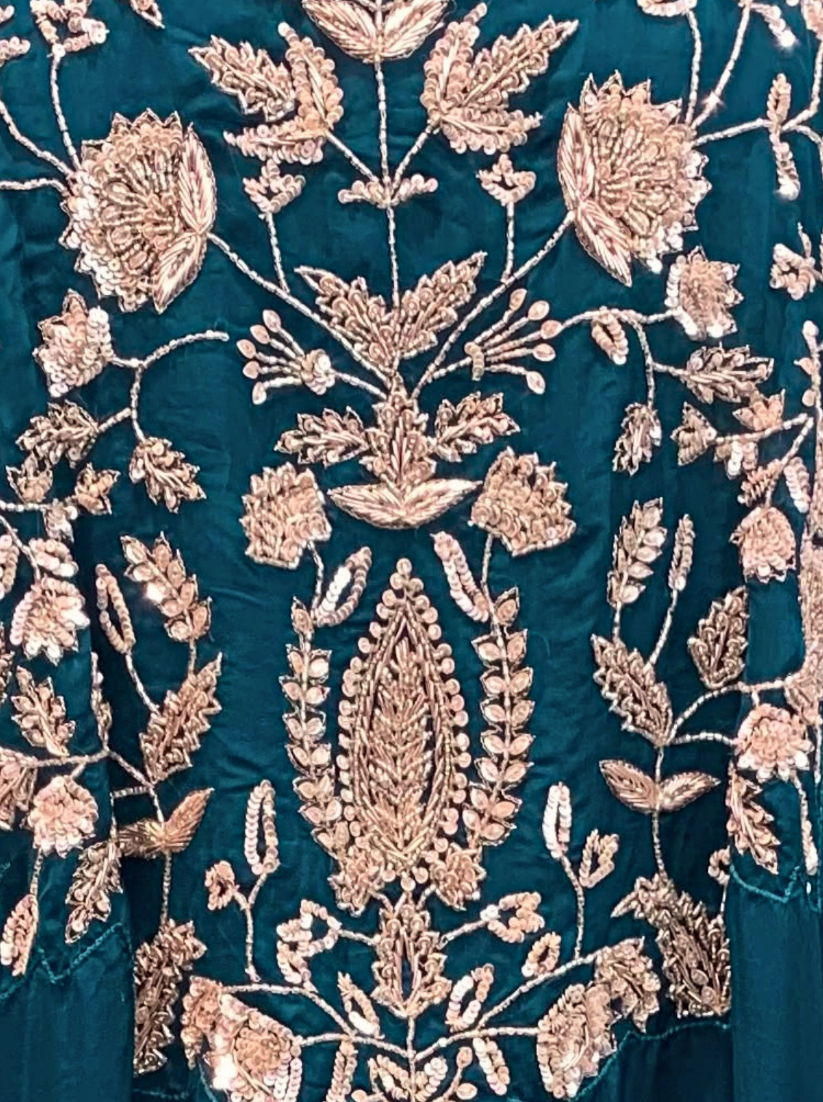 Peacock Green Organza Indo Western with Cutdana and Sequins Embroidery 6