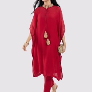 Red Organza Indo Western with Cutdana and Sequins Embroidery 1