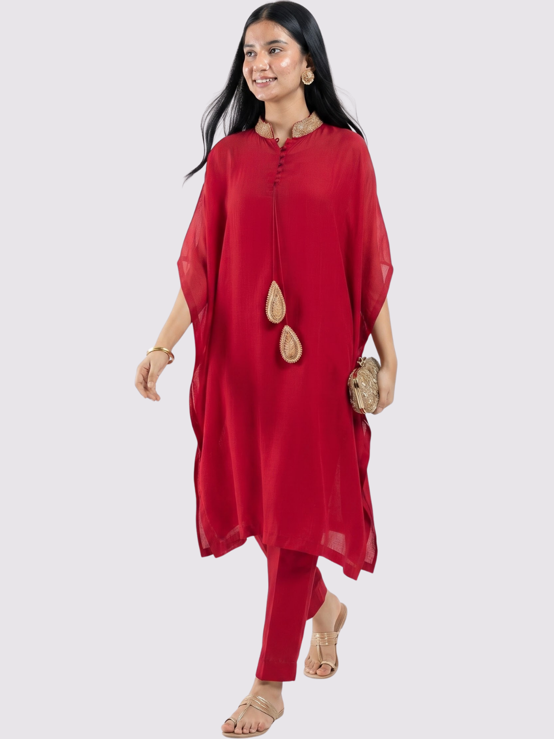 Red Organza Indo Western with Cutdana and Sequins Embroidery 1