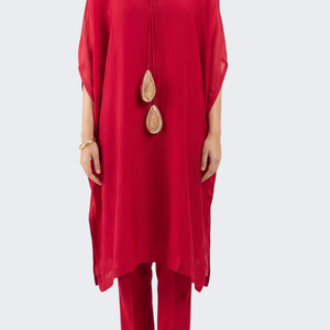 Red Organza Indo Western with Cutdana and Sequins Embroidery 2
