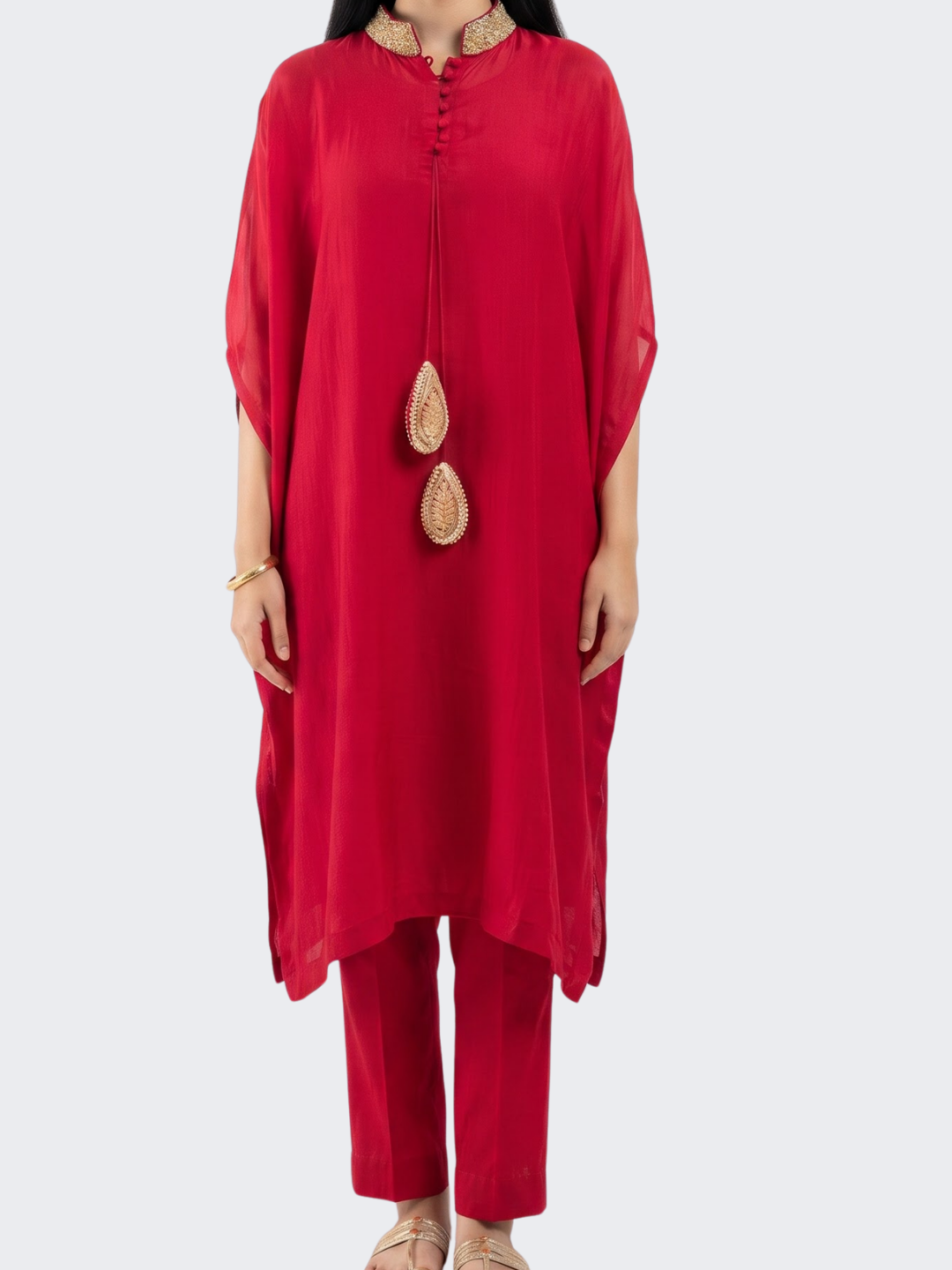 Red Organza Indo Western with Cutdana and Sequins Embroidery 2