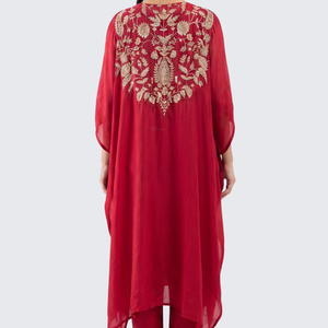 Red Organza Indo Western with Cutdana and Sequins Embroidery 6