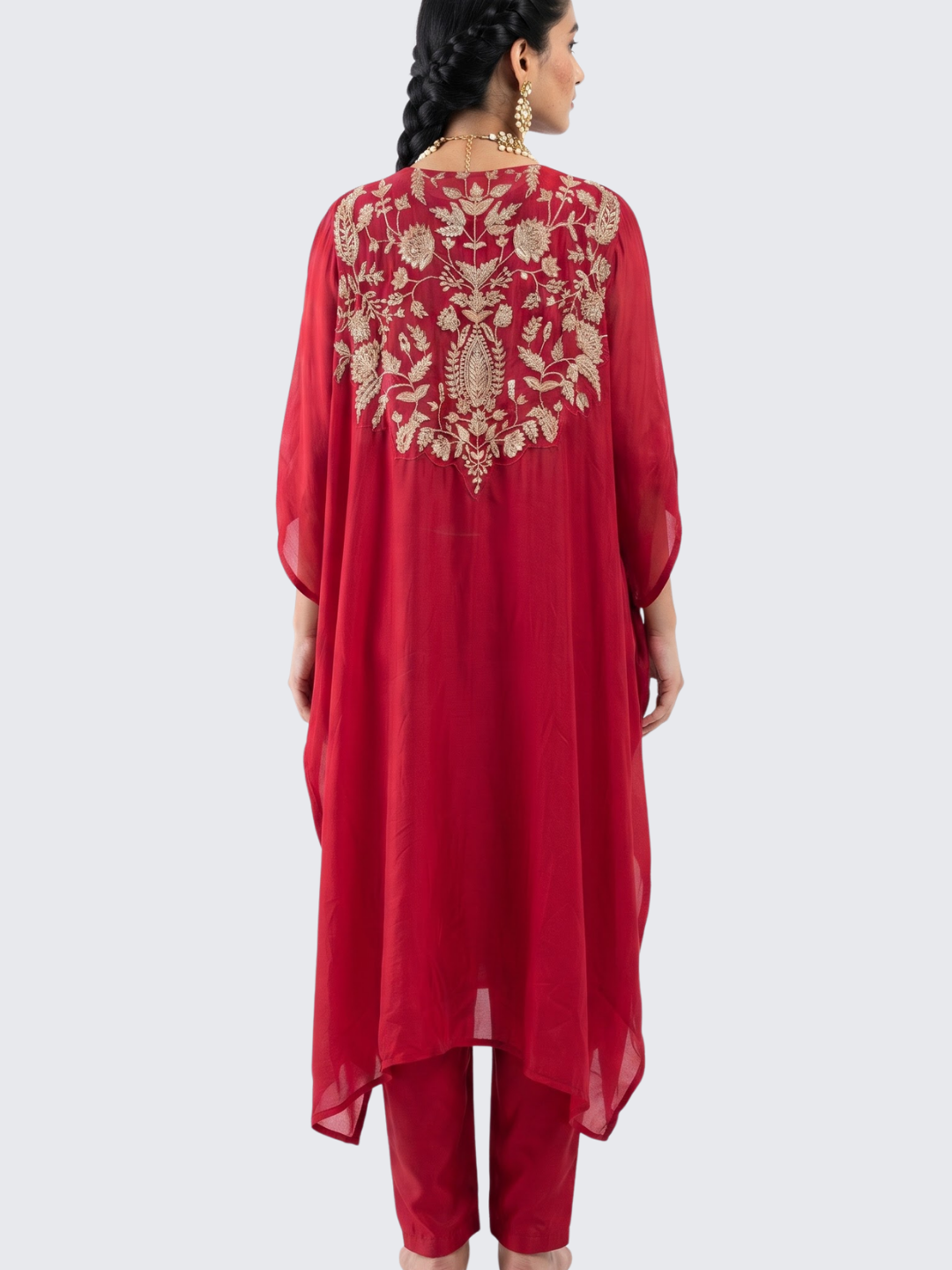 Red Organza Indo Western with Cutdana and Sequins Embroidery 6