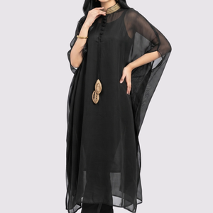 Black Organza Indo Western with Cutdana and Sequins Embroidery 1