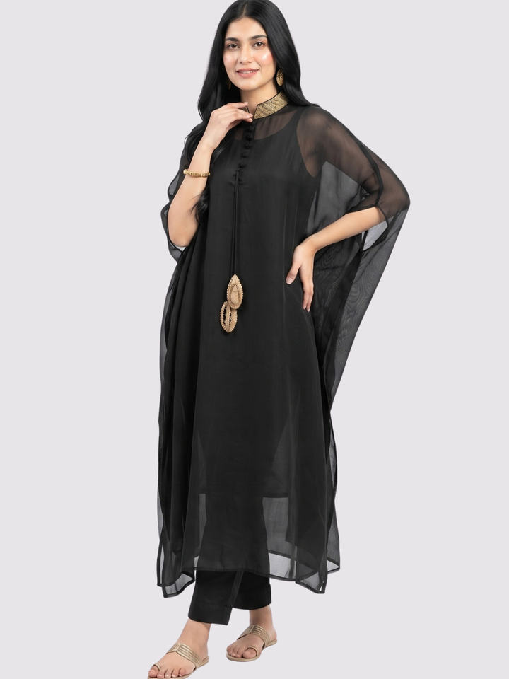 Black Organza Indo Western with Cutdana and Sequins Embroidery 1