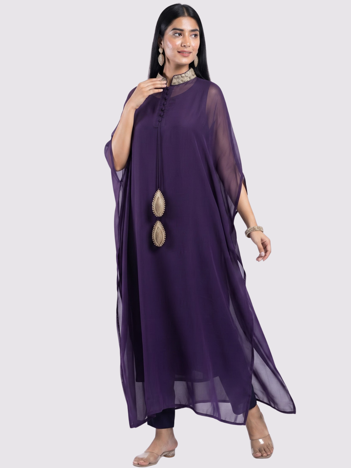 Dusty Purple Organza Indo Western with Cutdana and Sequins Embroidery 1