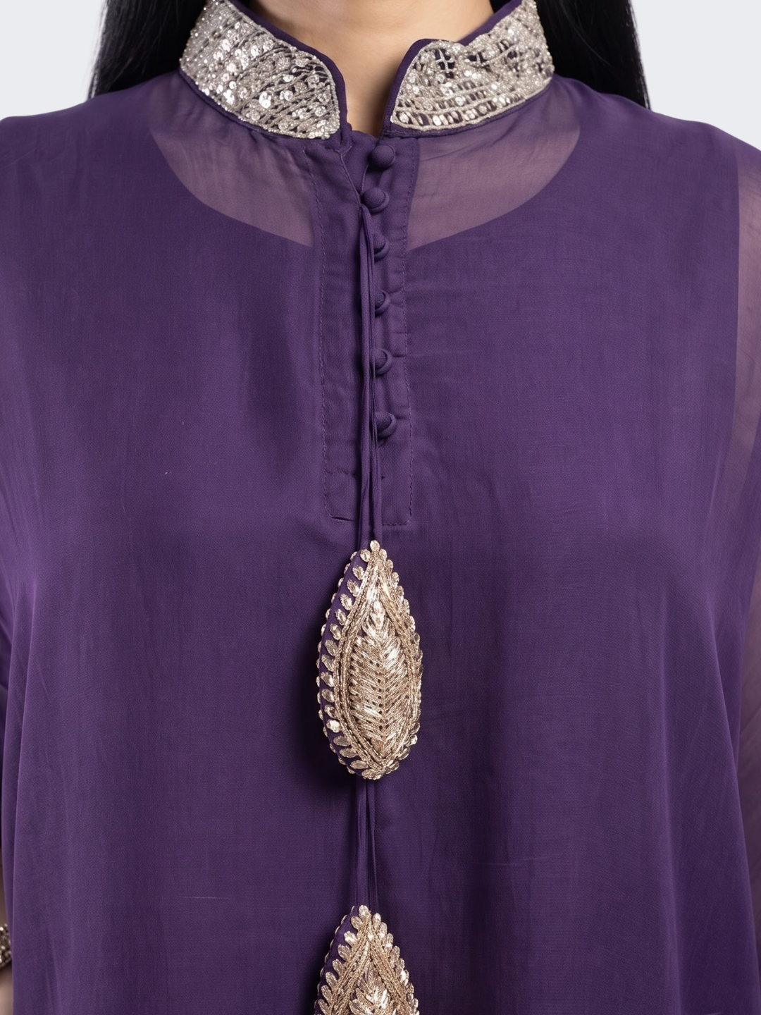 Dusty Purple Organza Indo Western with Cutdana and Sequins Embroidery 3