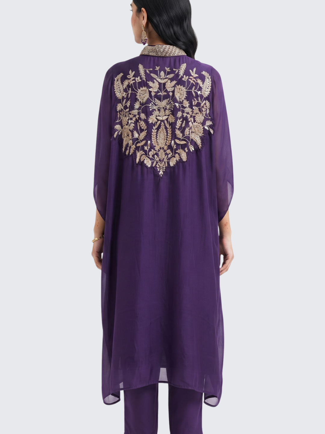 Dusty Purple Organza Indo Western with Cutdana and Sequins Embroidery 5
