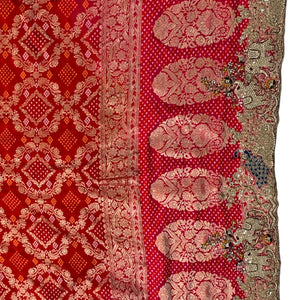Red Silk Saree Embellished With Sequins, Zari & Cut Dana Work