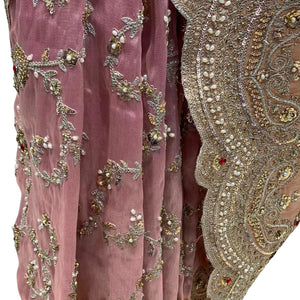 Baby Pink Tissue Saree with Zari, Cutdana & Sequins Work
