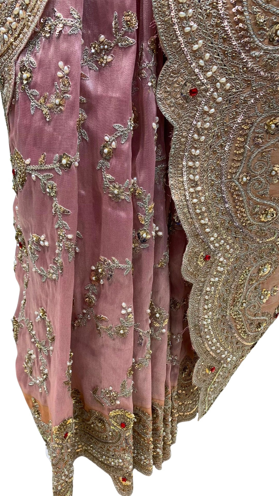 Baby Pink Tissue Saree with Zari, Cutdana & Sequins Work