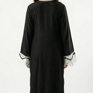 Black Muslin Suit with Stone & Lace Detailing