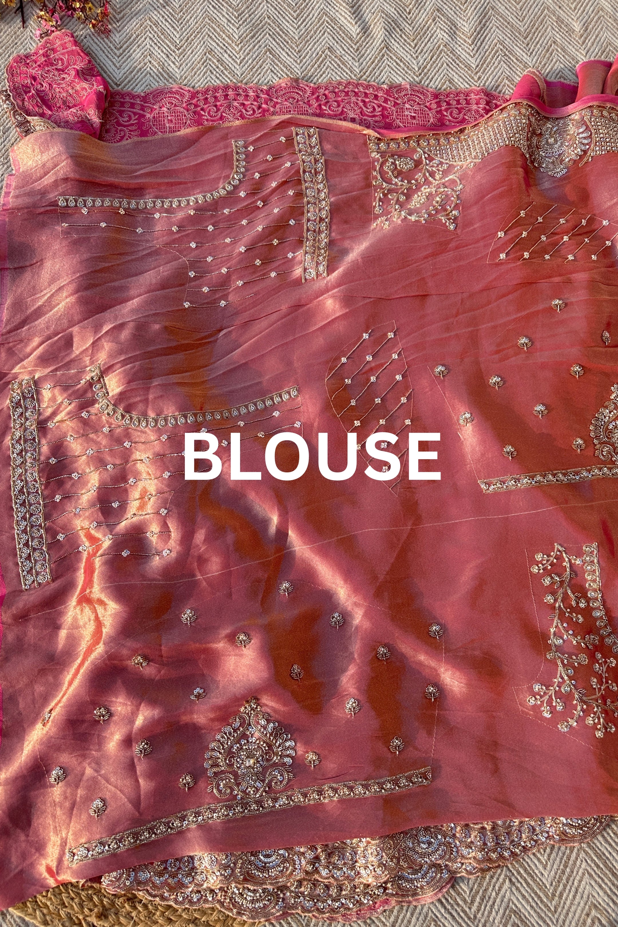 Mauve Tissue Unstitched Saree Embellished With Moti, Sequins & Cutdana