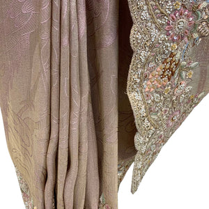 Mauve Tissue Unstitched Saree with Zardozi, Zari & Dabka Work