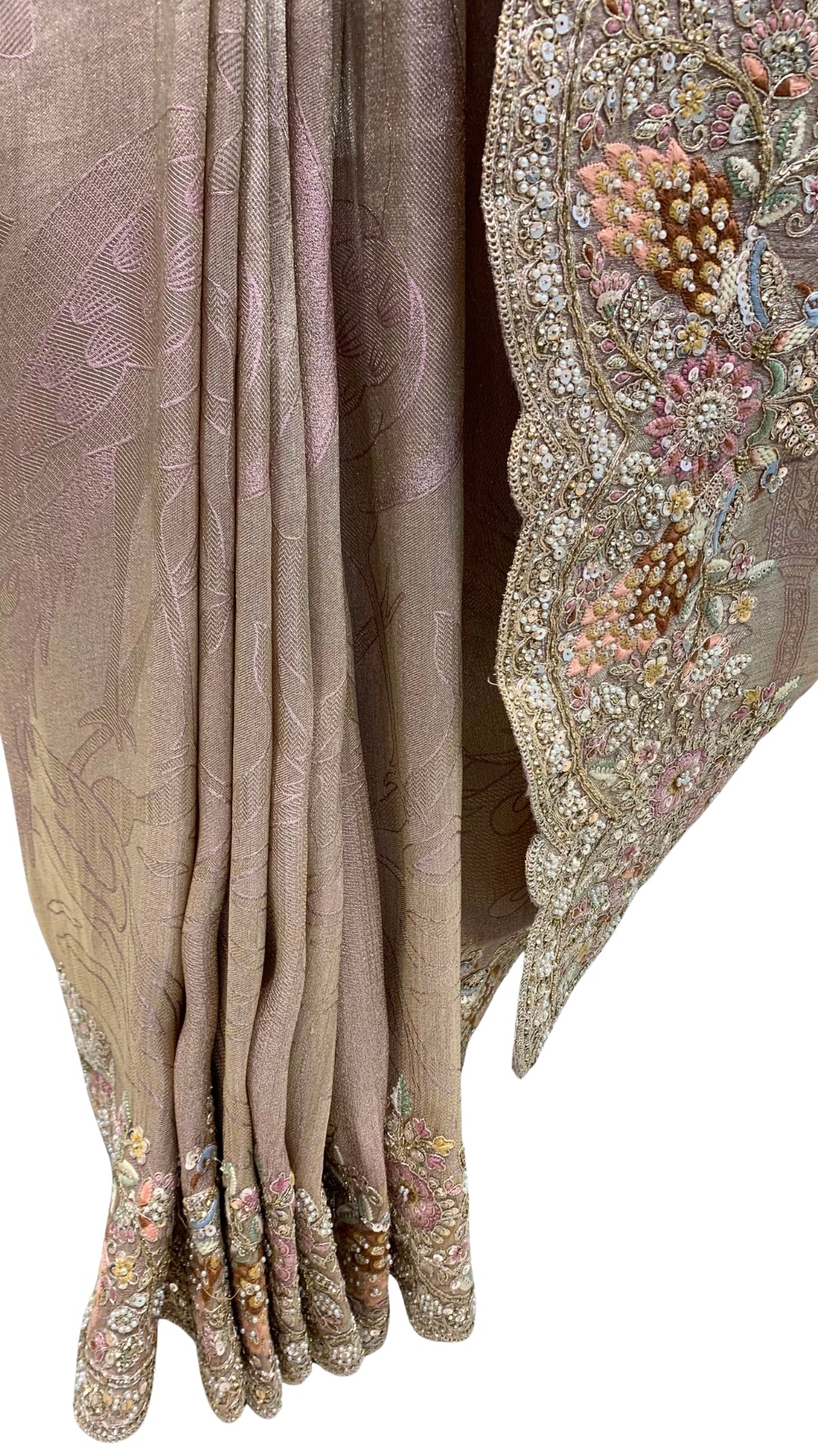 Mauve Tissue Unstitched Saree with Zardozi, Zari & Dabka Work