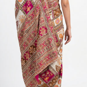 Maroon & Pink Banarasi Silk Saree with Heavy Zari and Sequins Work