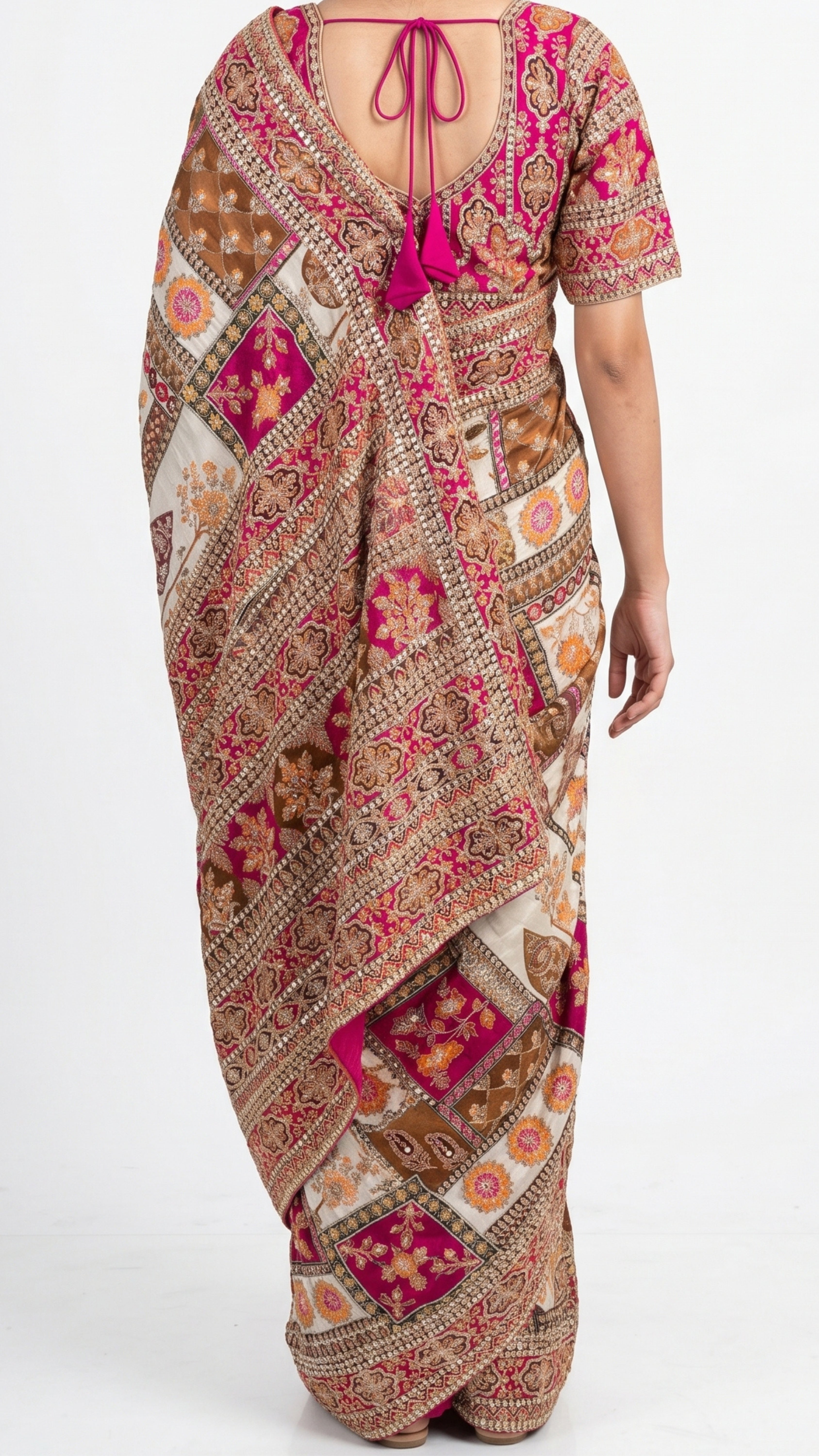 Maroon & Pink Banarasi Silk Saree with Heavy Zari and Sequins Work