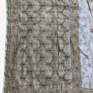 Ivory Silk Unstitched Saree Embellished With Sequins, Cutdana, Zarkan, Dabka & Stone Work