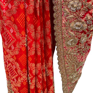 Beautiful Red Silk Saree Embellished With Sequins, Pearl & Cut Dana Work