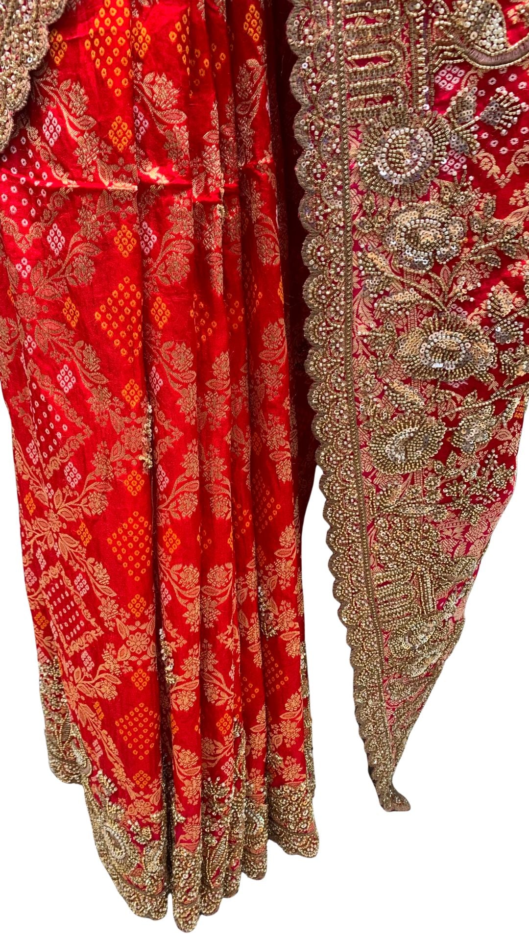 Beautiful Red Silk Saree Embellished With Sequins, Pearl & Cut Dana Work