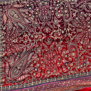 Maroon Chinon Saree Embellished With Zari, Swarovski & Chandla Work