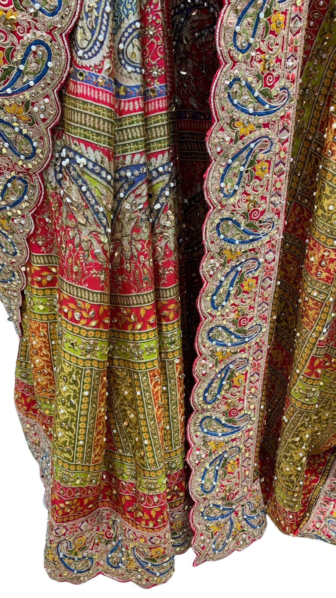 Beautiful Multicolour Tissue Saree Embellished With Kundan, Sequins & Cut Dana Work
