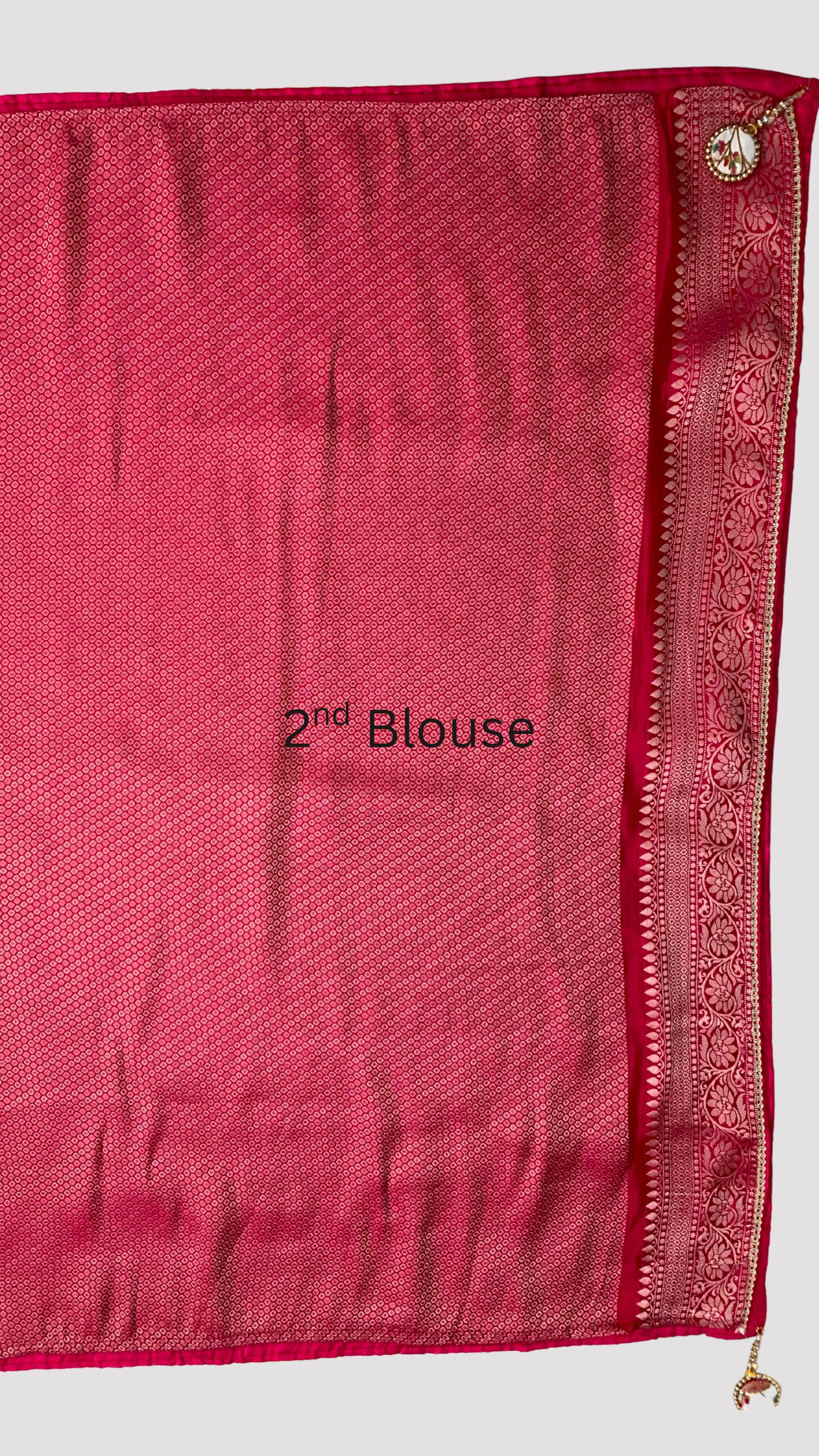 Red Silk Saree with Hand Print & Work