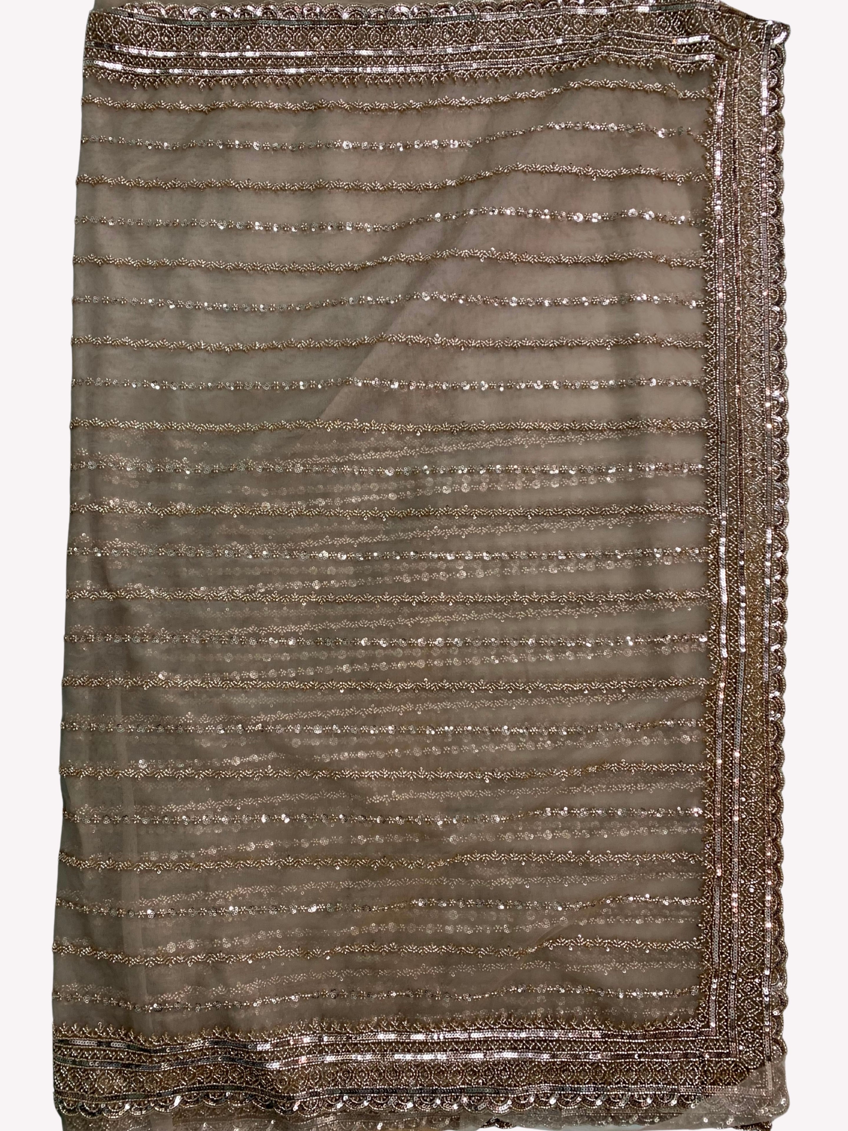 Golden Net Saree Crafted With Fine Cutdana & Sequins Highlights