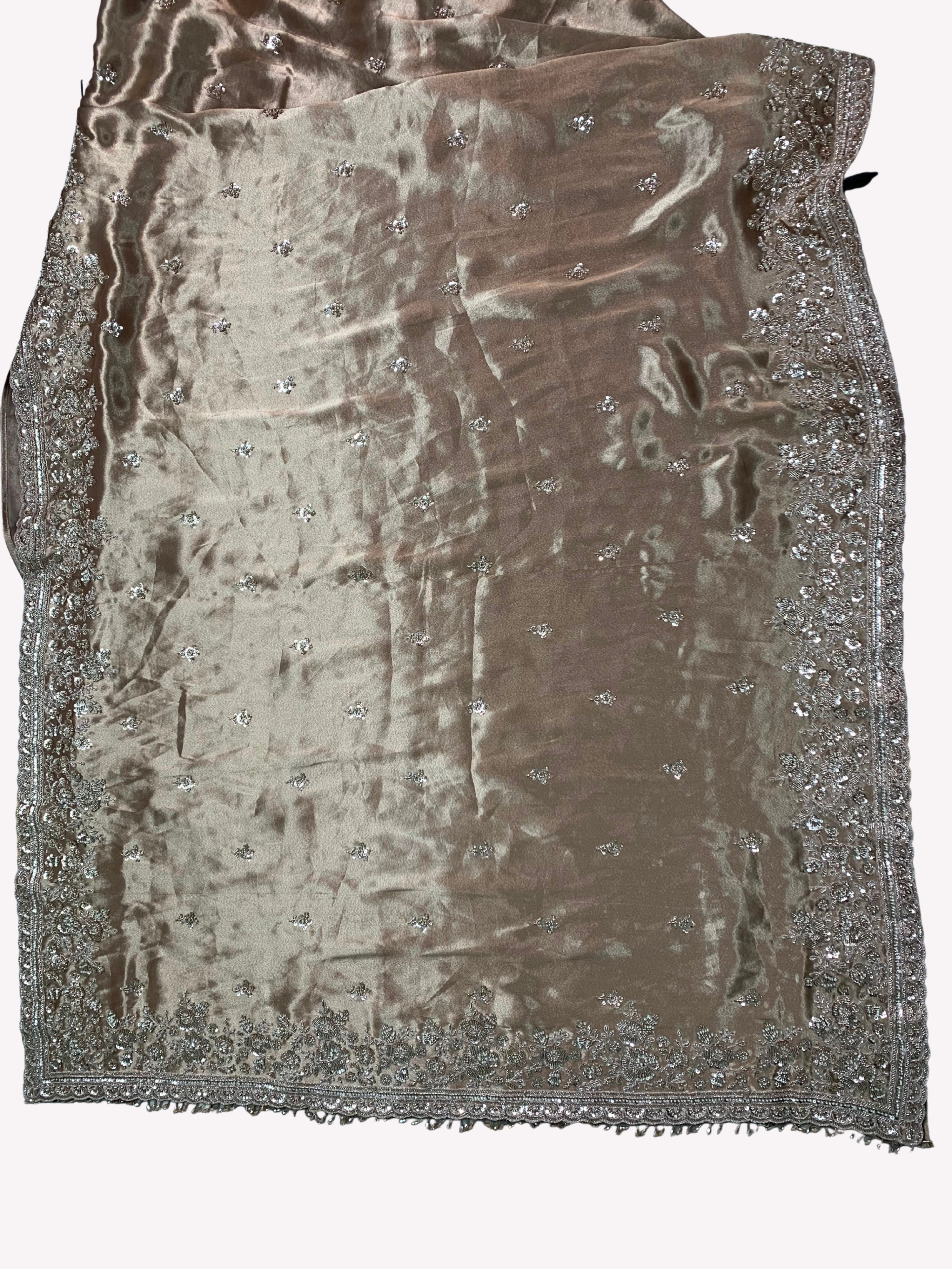Golden Tissue Saree Embellished With Cutdana, Sequins, Pearl & Zari Work