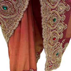 Beautiful Copper Peach Banarasi Saree Embellished With Sequins & Cut Dana Work