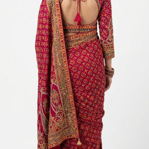 Fuchsia Tissue Silk Saree with Zari, Sequins & Cutdana work