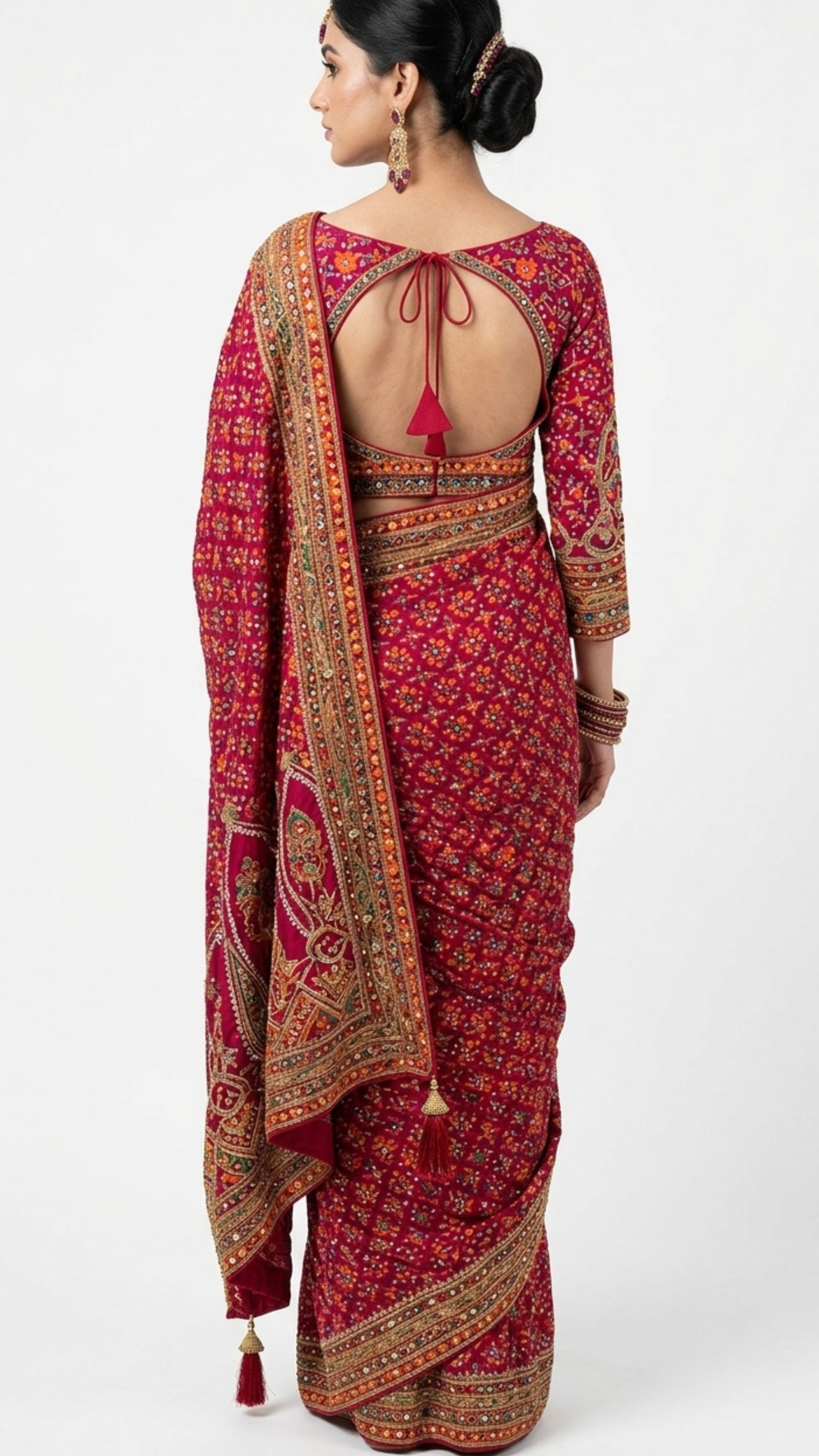Fuchsia Tissue Silk Saree with Zari, Sequins & Cutdana work