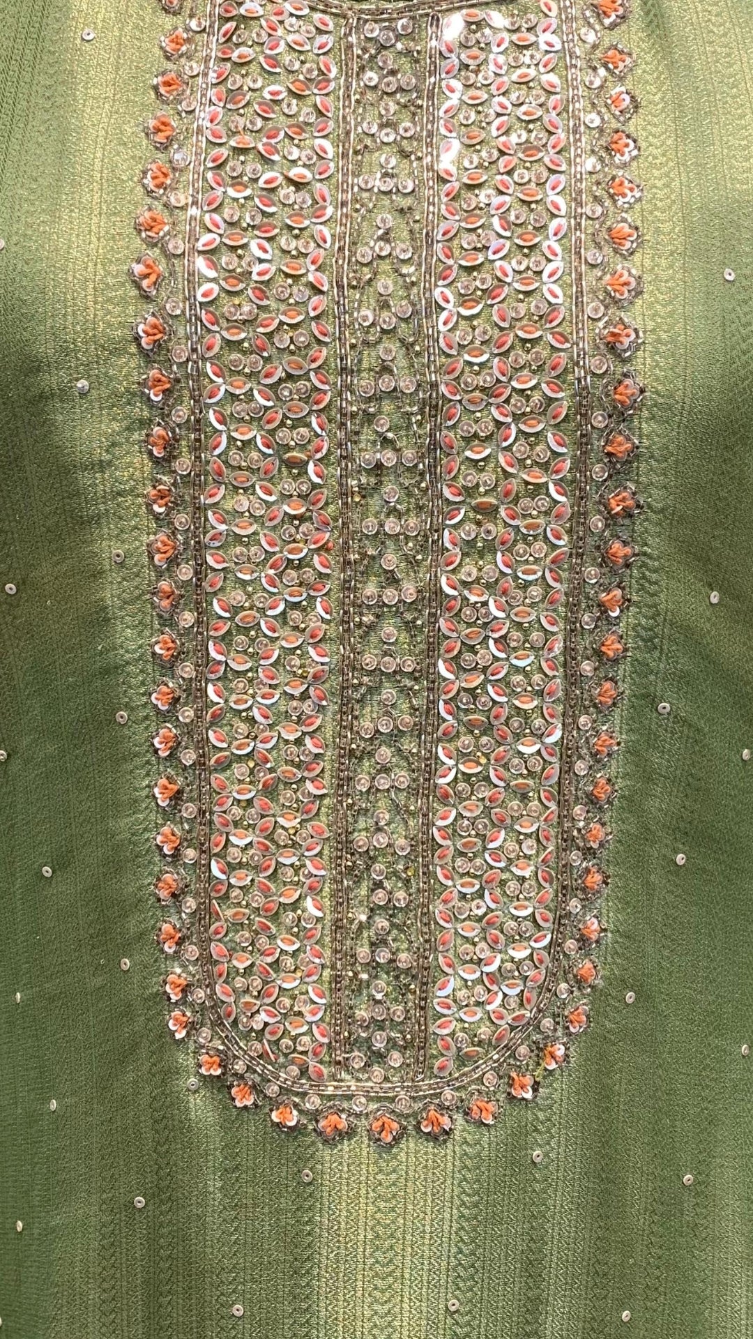 Green Tissue Suit Set with Cutdana, Sequins, Bead & Dabka Detailing