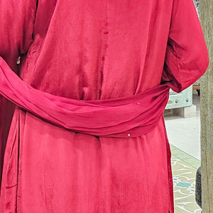 Maroon Chinon Indowestern Top,Bottom,Cape and Dupatta with Pearl,Sequins and Dabka Work