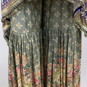 Purple Muslin Crepe Coord Set with Digital Print, Pearl & Mirror Detailing