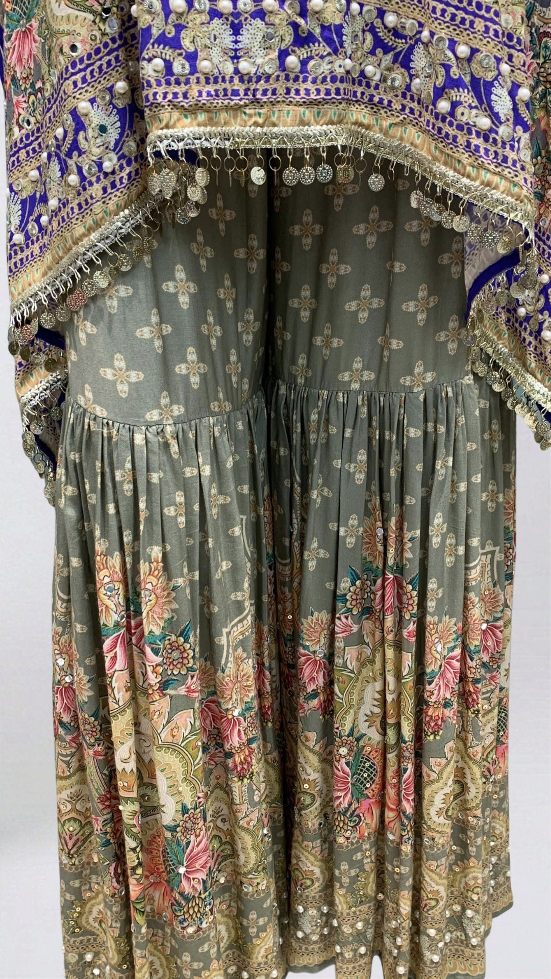 Purple Muslin Crepe Coord Set with Digital Print, Pearl & Mirror Detailing