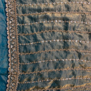 Olive Tissue Unstitched Saree Embellished With Sequins & Cutdana