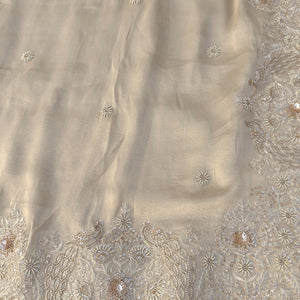 Fawn Tissue Saree Embellished With Zari, Sequins & Cut Dana Work