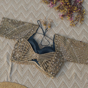 Dusty Brown Green Tissue Saree Embellished With Moti, Sequins & Cut Dana Work