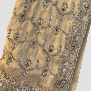 Golden Tissue Saree With Moti, Cutdana & Sequins Work