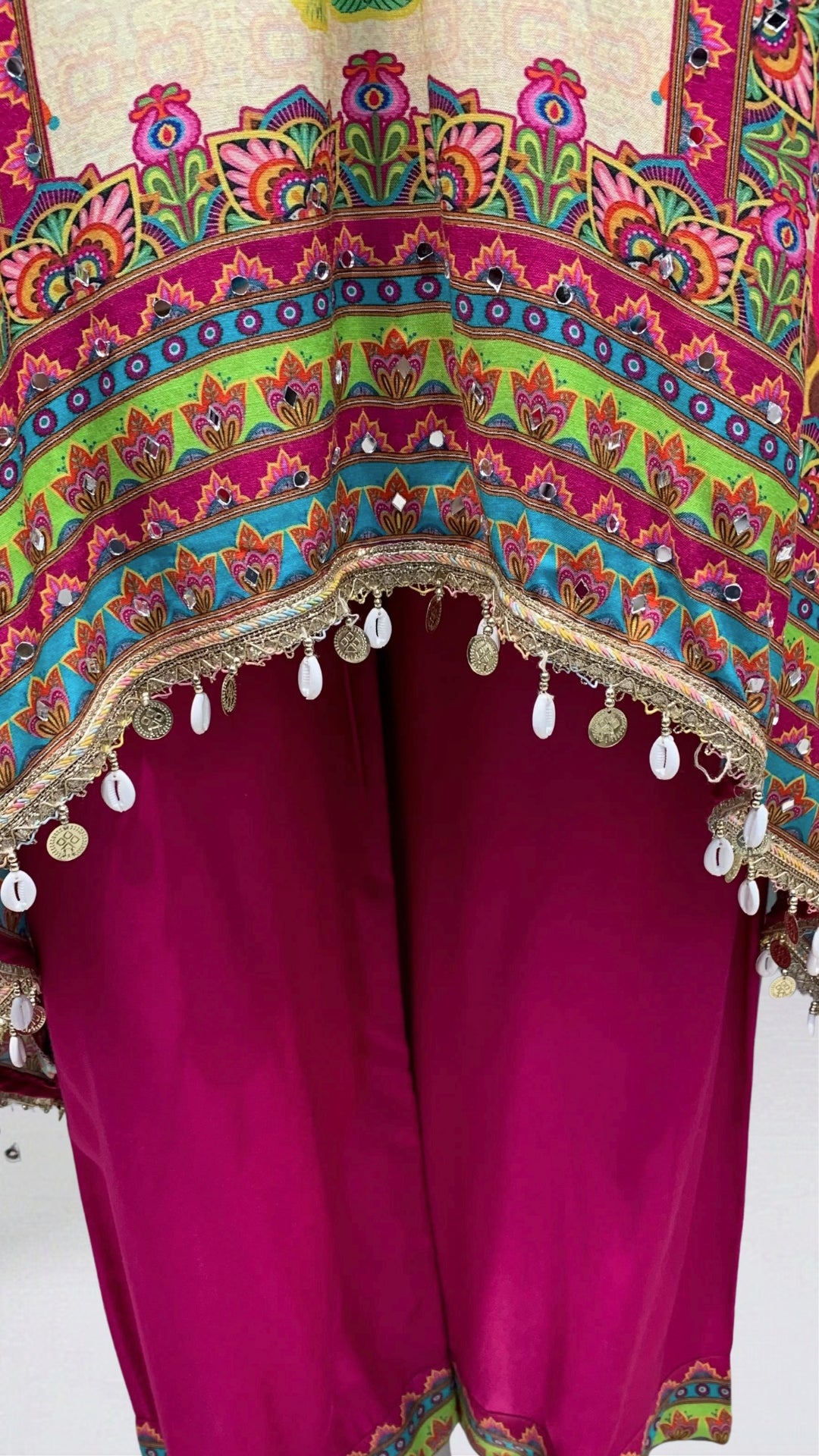 Multicolour Muslin Crepe Coord Set with Digital Print & Mirror Work