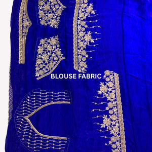 Blue Tissue Unstitched Saree Embellished With Sequins, Cutdana & Zari Work