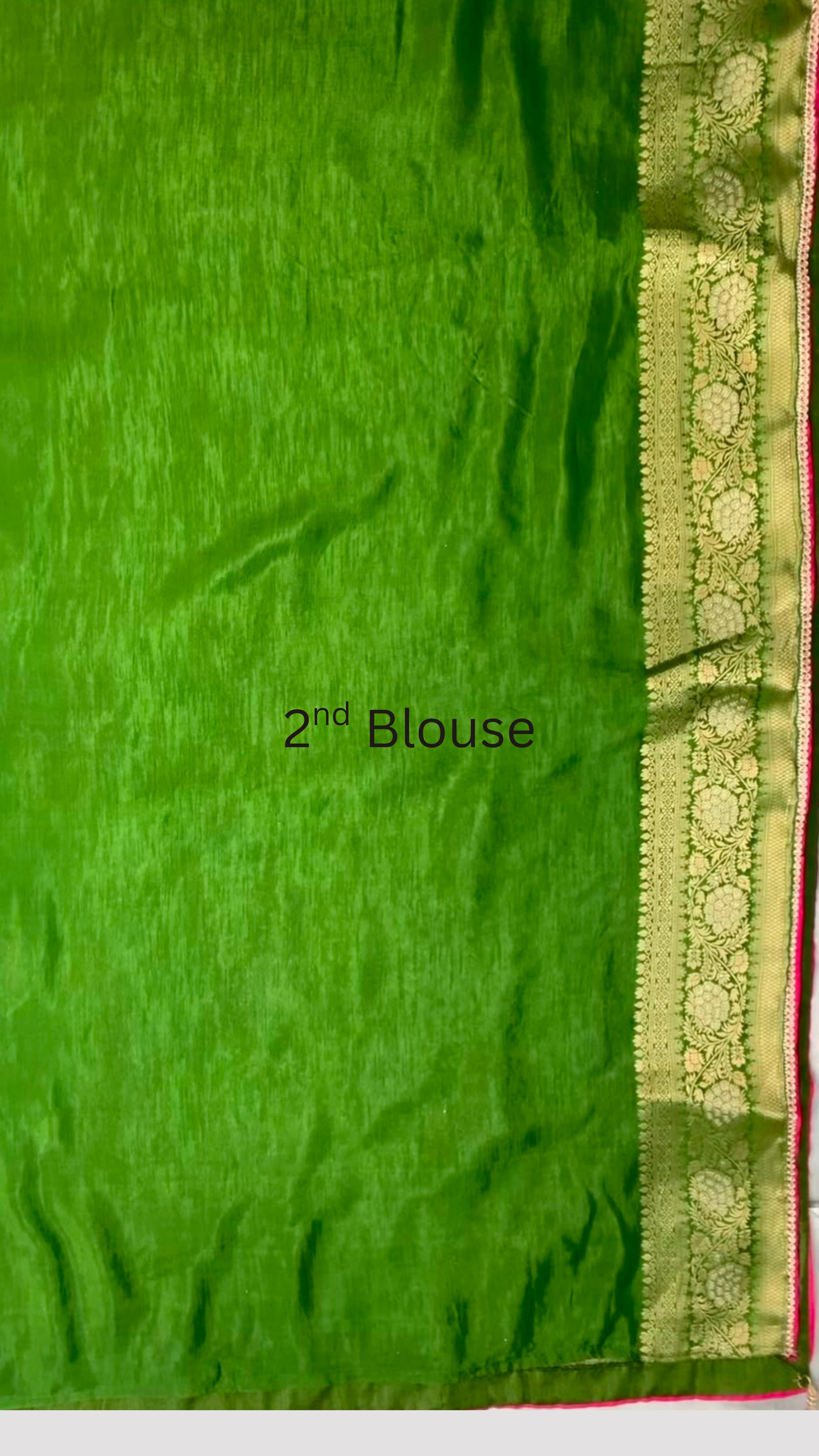 Green Banarasi Silk Saree with Stitched Pink Blouse and Weaving Work
