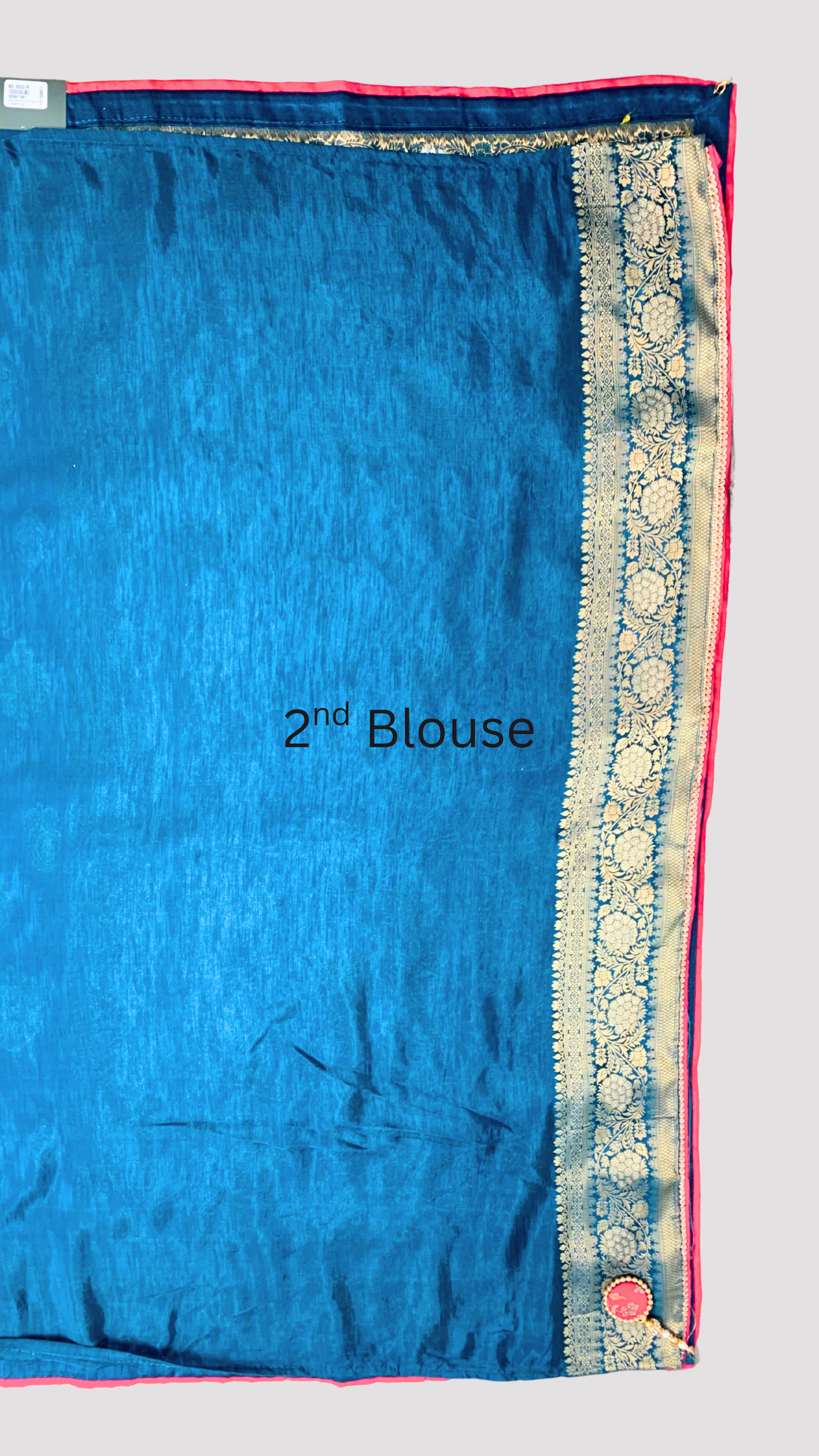 Blue Banarasi Silk Saree with Stitched Pink Blouse and Weaving Work
