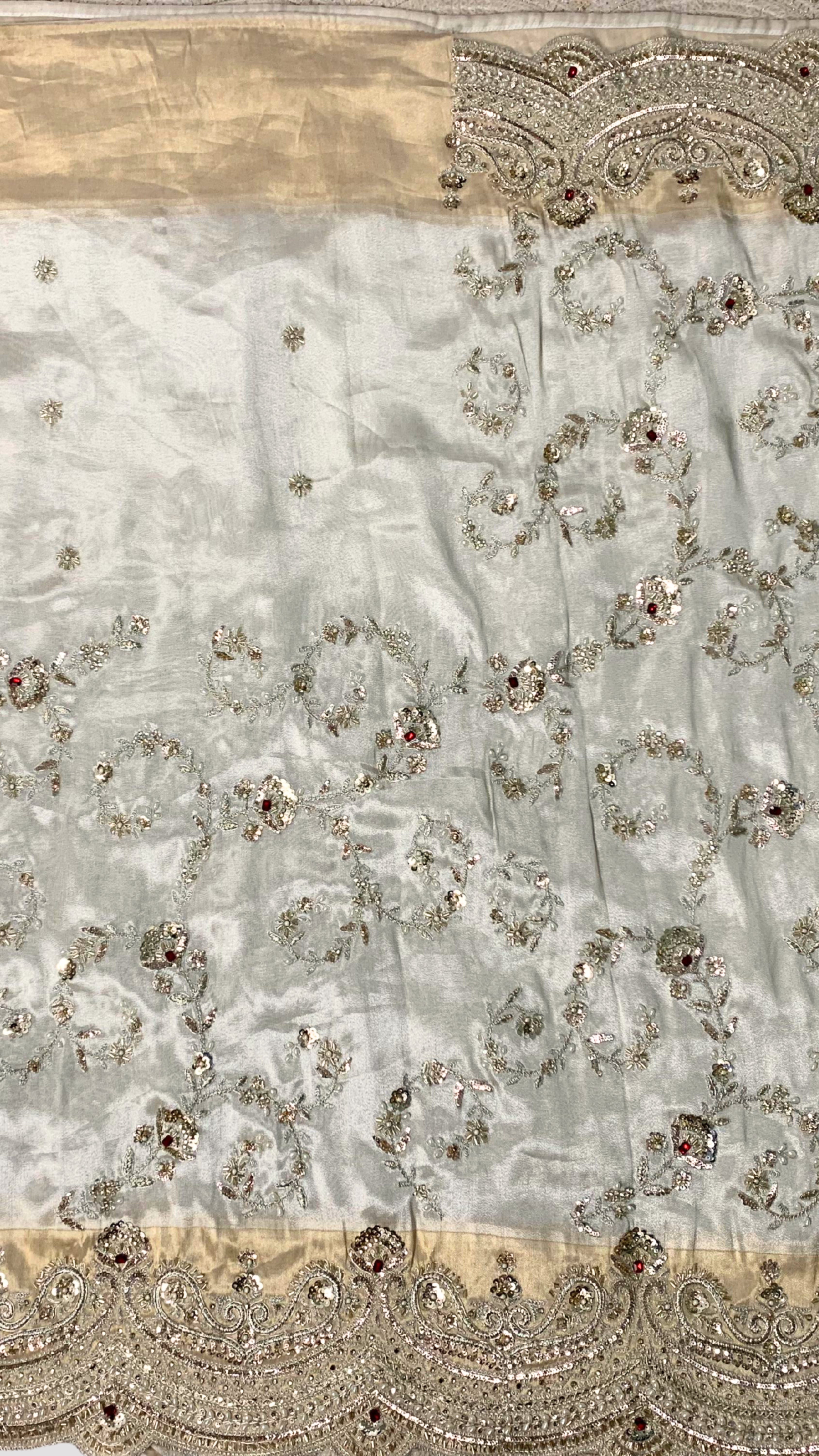 Golden Ivory Tissue Saree with Zari, Cutdana & Sequins Work