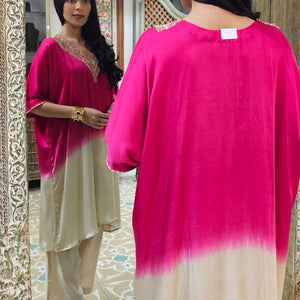 Ombre Pink Satin Crepe Indowestern Kaaftan and Bottom with Gota and Pearl Work