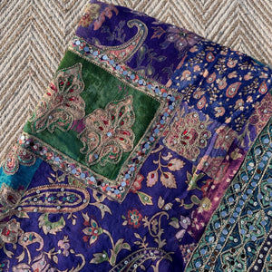 Peacock Chinon Saree with Blouse with Zari, Mirror, Stone and Printed Embroidery 4