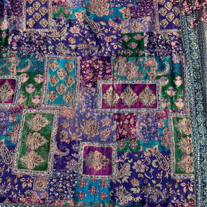 Peacock Chinon Saree with Blouse with Zari, Mirror, Stone and Printed Embroidery 5