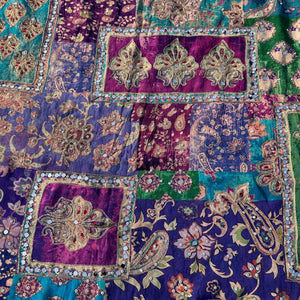 Peacock Chinon Saree with Blouse with Zari, Mirror, Stone and Printed Embroidery 6